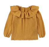 Baby Girl Frill Linen Blouse - Mustard.